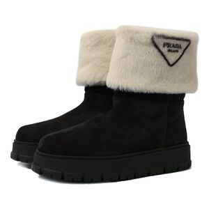 Prada Women's Black and Cream Winter Boots